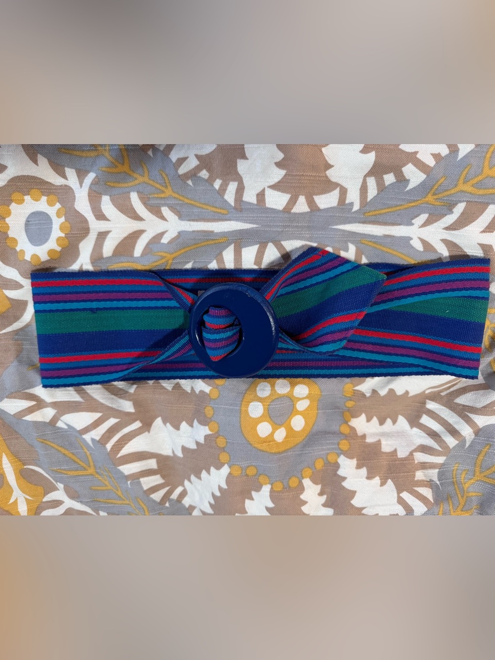 Vintage 80s 90s Liz Claiborne Multicolor Cotton Woven Belt Wooden Buckle